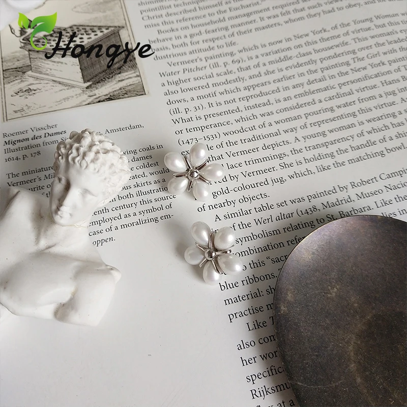 Hongye, цветочные жемчужные серьги-гвоздики для женщин, дизайнерский бренд, ракушка, жемчуг, милые женские серьги для ушей, настоящие серьги, серебряные ювелирные изделия