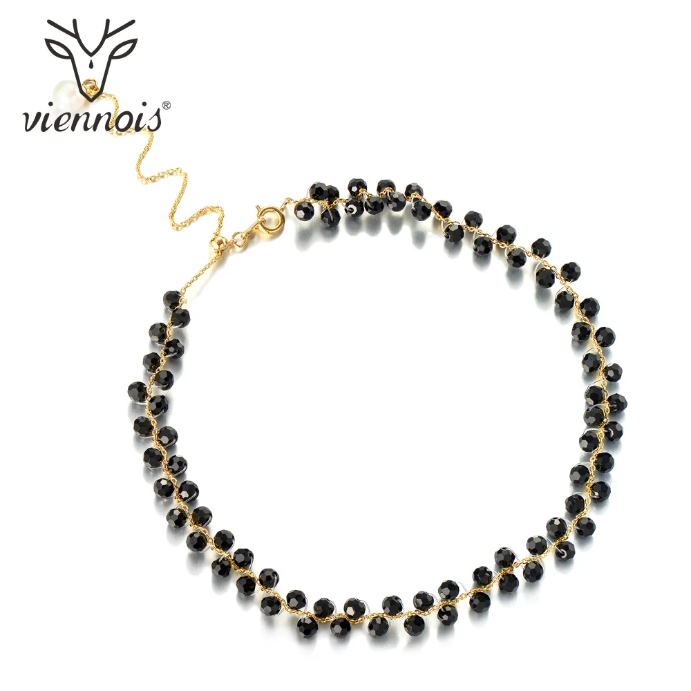 Viennois Choker Necklaces Black Rhinestone Faux Pearl Pendant Black