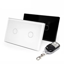Smart Wall Switch With Toughened Glass 2 Gang 1 Way AC100 240V Wireless Remote Control Touch