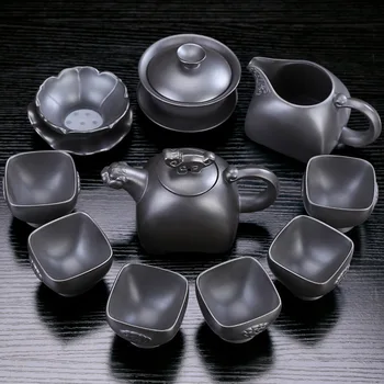

ore black mud purple clay tea set manufacturers Authentic household 11 pcs chinese kung fu tea set custom box logo