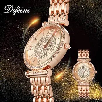 

Luxury Diamond Dial Watches Female 2019 Women Rose Gold Wrist Watches Bracelet Stainless Steel Clock For Ladies Rhinestone Watch