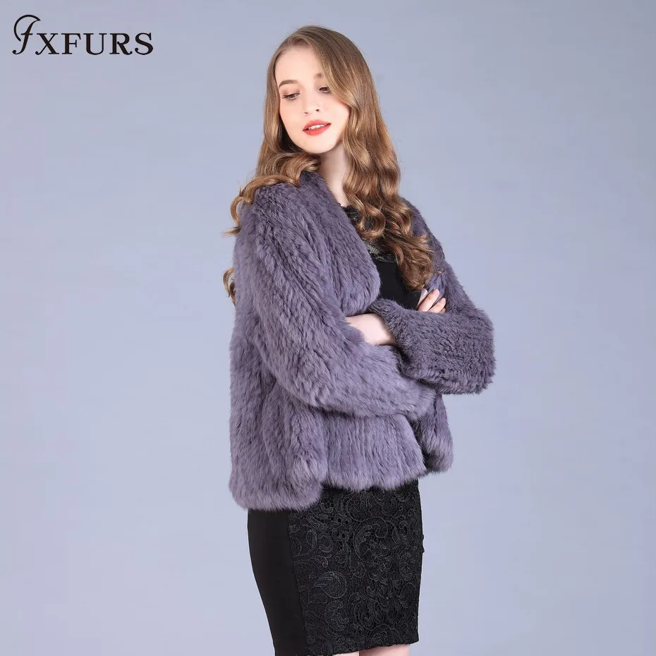 FXFURS натуральный мех кролика пальто модные меховые куртки зимняя теплая верхняя одежда кролика меховой кардиган женский стиль
