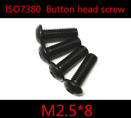 

100pcs/lot ISO7380 Grade10.9 Black M2.5 x 8 M2.5*8 Hexagon Socket Button Head Screw , M2.5 Pan Head Hex Socket Screw