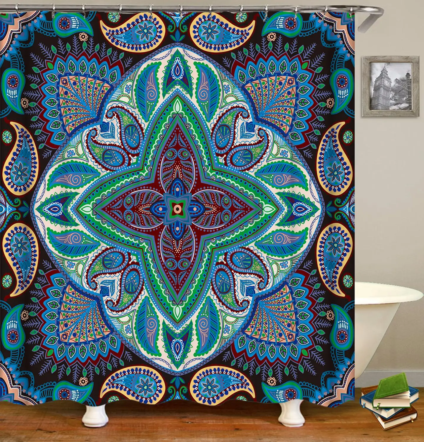 

Folk-custom Print Waterproof Shower Curtain Polyester Fabric Bath Curtain Home Bathroom Curtains with 12 Hooks Shower Curtains