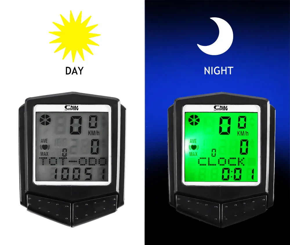 SunDing SD - 573C Wireless Water Resistant Bicycle Computer Cycling Odometer Speedometer Heart Rate Monitor with LCD Backlight