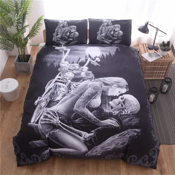 

Halloween Skeleton A Kiss Bedding set Digital Printed Skull Duvet Cover Pillowcases US Twin Full Queen King Customized Size 3Pcs