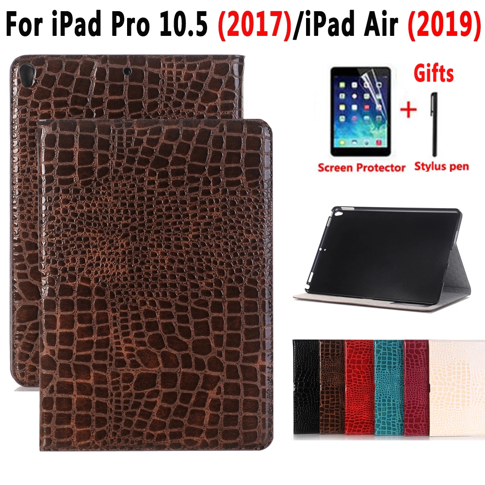 

Crocodile Leather Case for Apple iPad Air 2019 10.5 3 3rd Generation Pro 10.5 A1701 A1709 Cover Funda Tablet Smart Lid +Film+Pen
