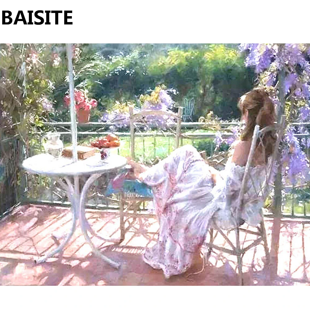 Картина маслом по номерам BAISITE DIY в рамке цветы на холсте для гостиной настенное