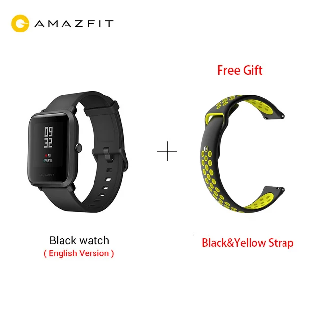 Huami Смарт-часы Amazfit Bip, gps, Gloness, Смарт-часы, часы 45 дней в режиме ожидания для телефона MI8 IOS - Цвет: add black yellow