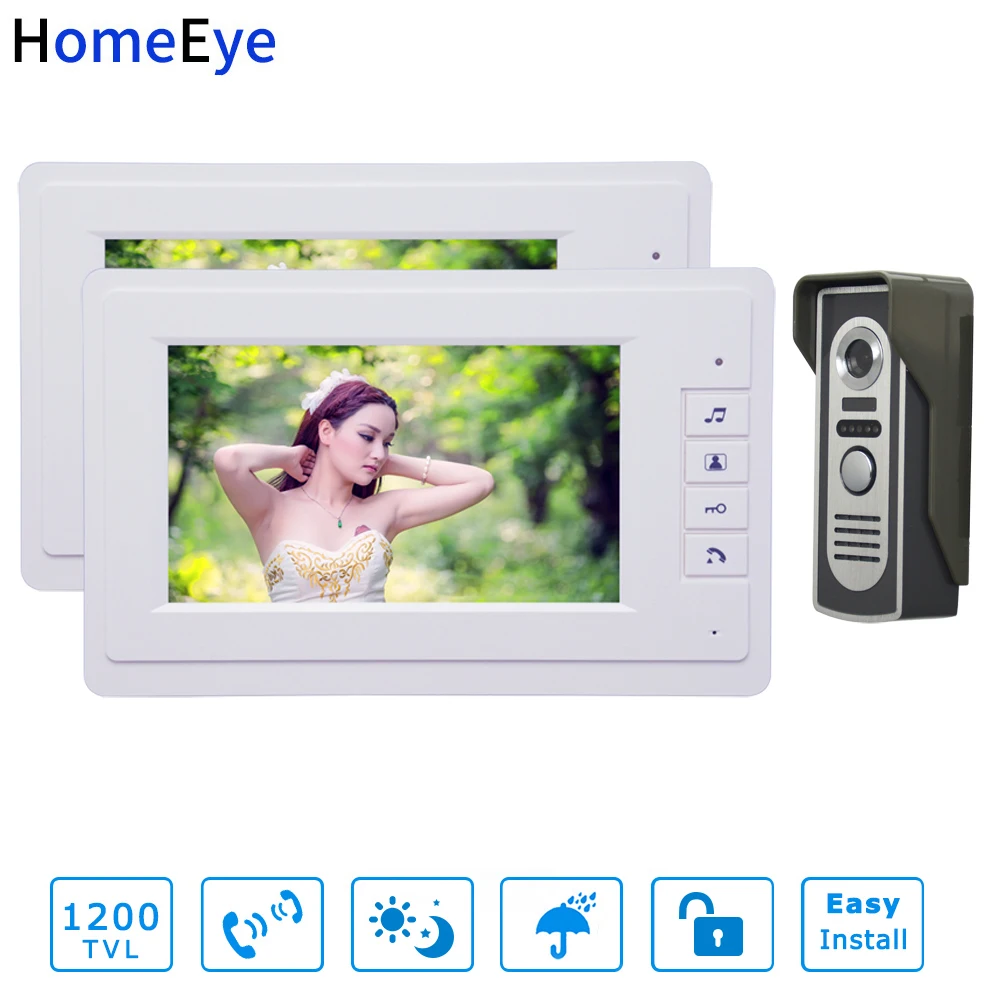 

7inch Video Door Phone Video Intercom System White Color Monitor + 1200TVL Waterproof Outdoor Call Button Home Access Control