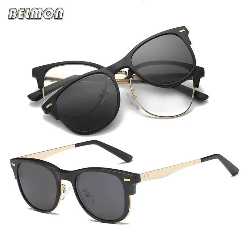 

Spectacle Frame Men Women With Polarized Clip On Sunglasses Magnetic Clear Glasses Male Female Optical Eyeglasses RS488