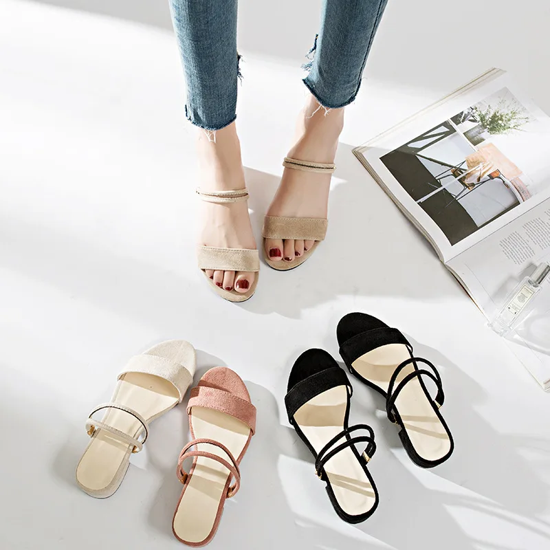 

Women shoes 2019 new women sandals High Quality of the thick with a word with Roman wearing fairy Casual Shoes LX001