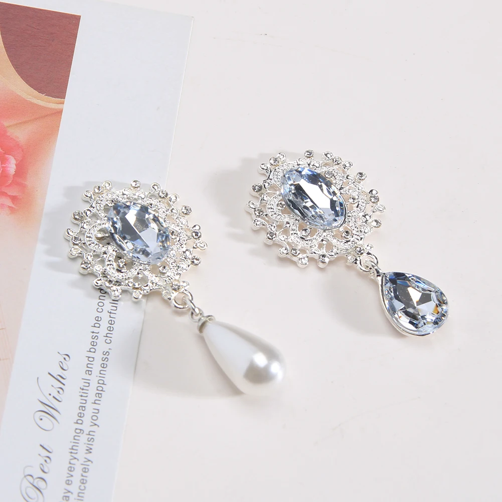 

10PCS 45X23mm pearl rhinestone button brooch embellishment flat back BTN-5738