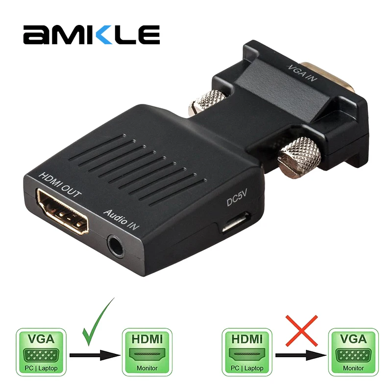 Amkle VGA to HDMI Adapter Converter VGA Male to HDMI Female 1080P Video Converter with Audio Power Cable for PC Laptop Computer цена Amkle VGA to HDMI Adapter Converter VGA Male to HDMI Female 1080P Video Converter with Audio Power Cable for PC Laptop Computer цены онлайн
