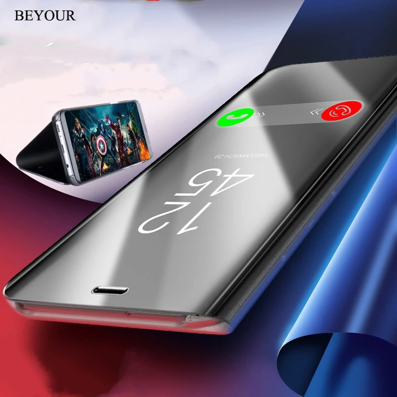 

Clear View Mirror Flip PC Phone Case for Huawei P20 P10 mate 10 Pro P Smart On Honor Y6 Y7 Y9 Y5 2018 Cover 10 Pro 7C 8 9 lite