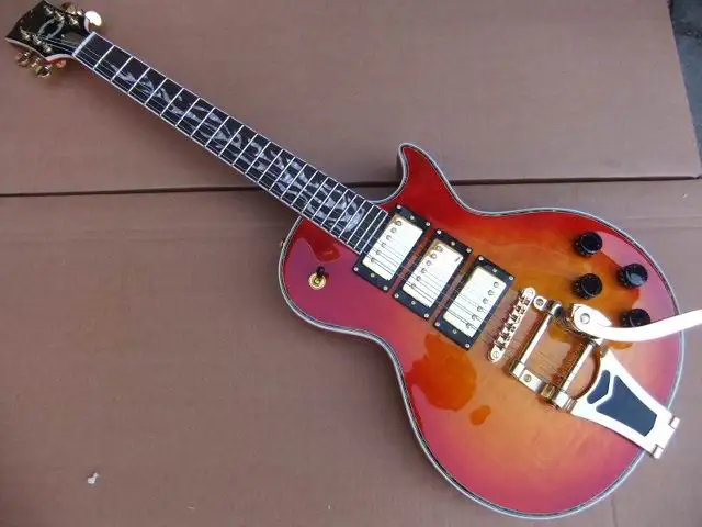 

Cnbald G Custom Shop Model Electric Guitar With Flame Abalone Inlay ,Body Binding 3 Pickups Bigsby In Cherry Burst 110121