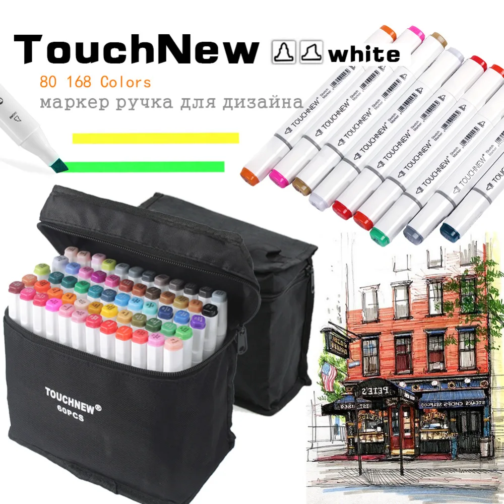 

TouchNew 80/168 Colors Dual Tips Permanent Marker Pens Art Markers Highlighter Pen with Carrying Case for Drawing Sketching