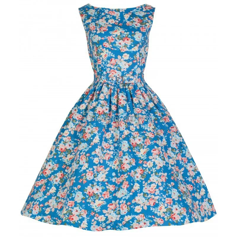 Free shipping 2015 new style summer women sexy vintage 50s retro floral print swing rockabilly dress