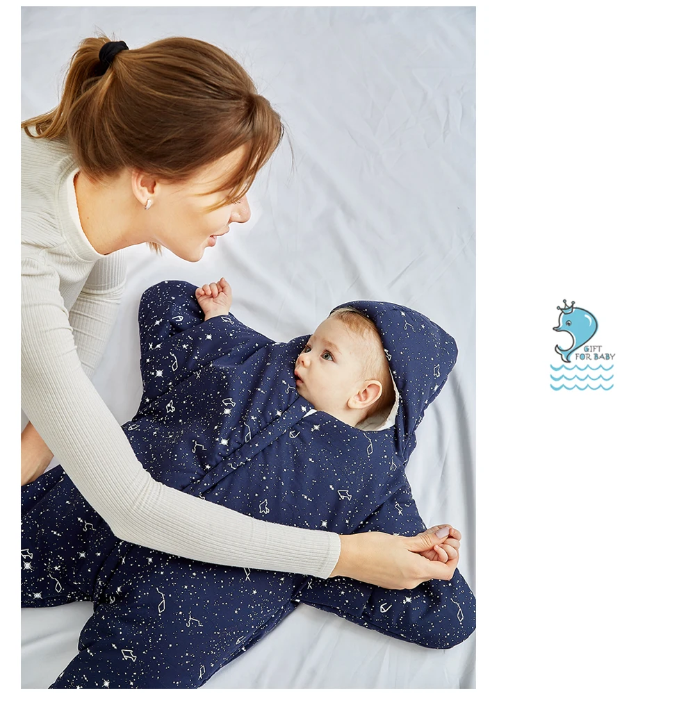 CieiK Baby Sleeping Clothes Cotton Winter Newborn Swaddle Star Sleepsack Soft Zipper Closure Warm Crochet Wearable Blanket (14)