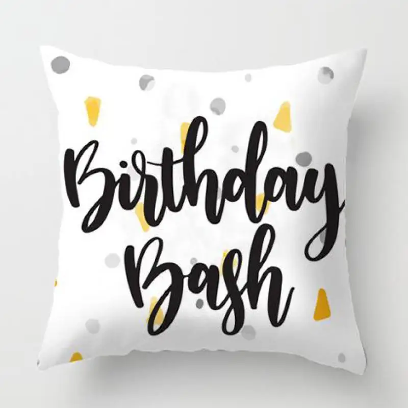 Joyeux Anniversaire Decoration Geometrique Housse De Coussin D Impression En Peluche Anglais Texte Gateau Moderne Taies D Oreiller Pour Enfants Partie Cadeaux Aliexpress