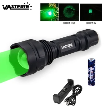 

5000LM Tactical LED Hunting FlashLight Green Zoomable Adjustable focus Weapon Gun Torch+18650+USB Charger+Mount+Pressure Switch