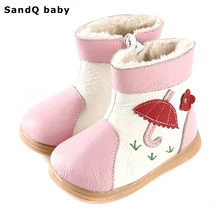 2018 New Winter Fashion Girls Boots Genuine Leather Kids Shoes Thickening Warm Round Toe Children Shoes