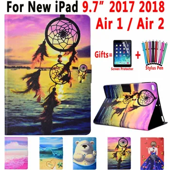 

Premium Leather Fashion Painted Smart Case for Apple iPad 9.7 2018 2017 Air 1 2 5th 6th Generation with Soft Silicon Cover Fanda