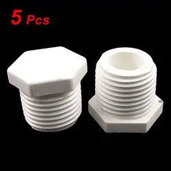 

5 Pcs R 1/2" Male Thread White PVC Plastic Pipe End Cap Plug