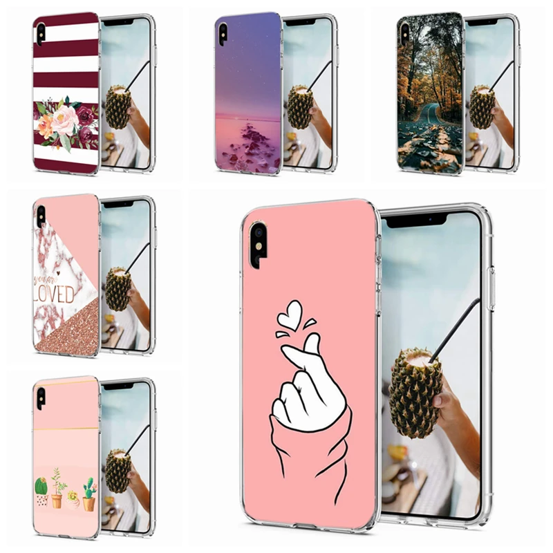Для iPhone 7 8 Plus чехол мягкий TPU Дизайн Мраморный палец сердце или 6 6S 6Plus X XS XR Max для