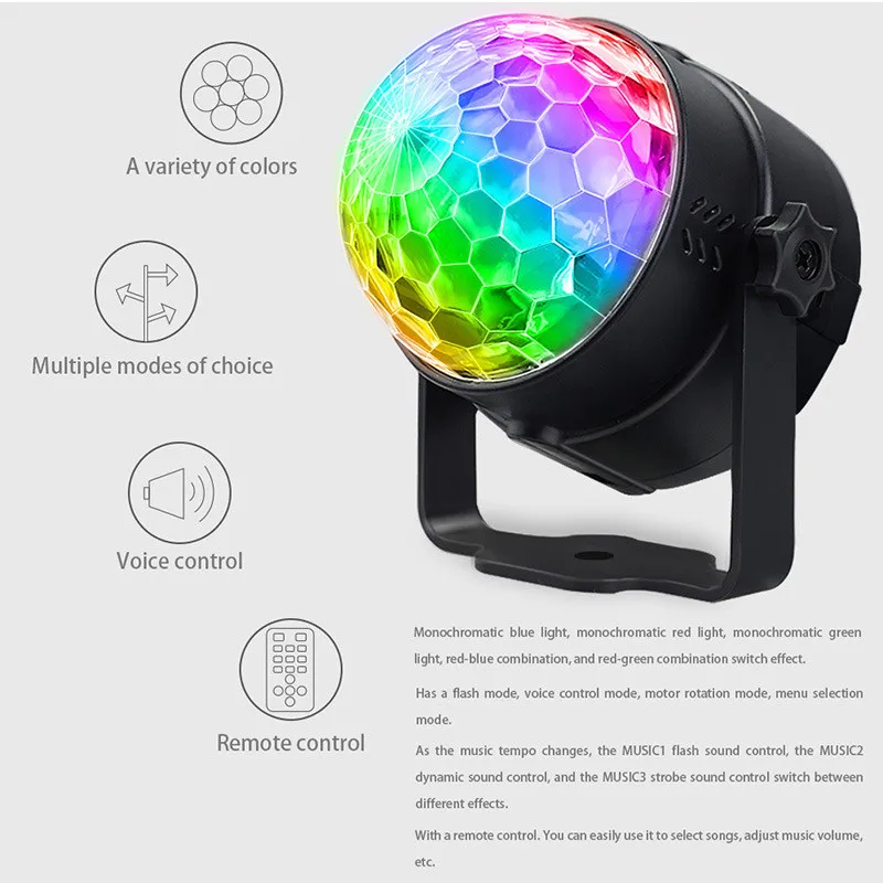 Дискотечный шар Вечерние огни RGB светодиодный сценический свет звук активированный Вращающийся Стробоскоп 3 Вт для рождественского дома KTV