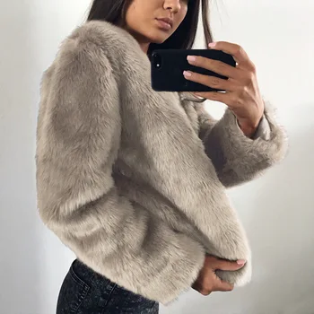 

Hairy autumn and winter fashion fur coat Female 2018 imitation rabbit hair Slim short coat long sleeve elegant women clothing