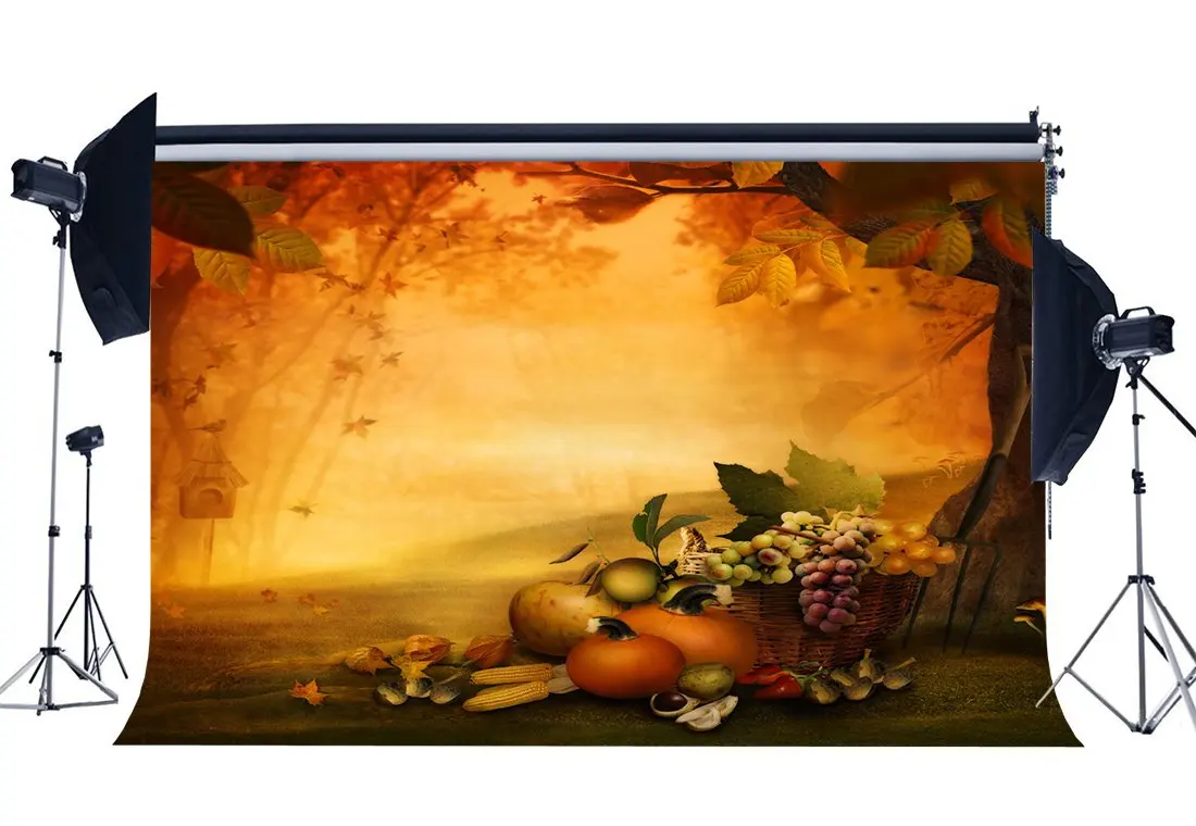 

Autumn Harvest Backdrop Jungle Forest Backdrops Pumpkin Fruits Meadow Halloween Photography Background