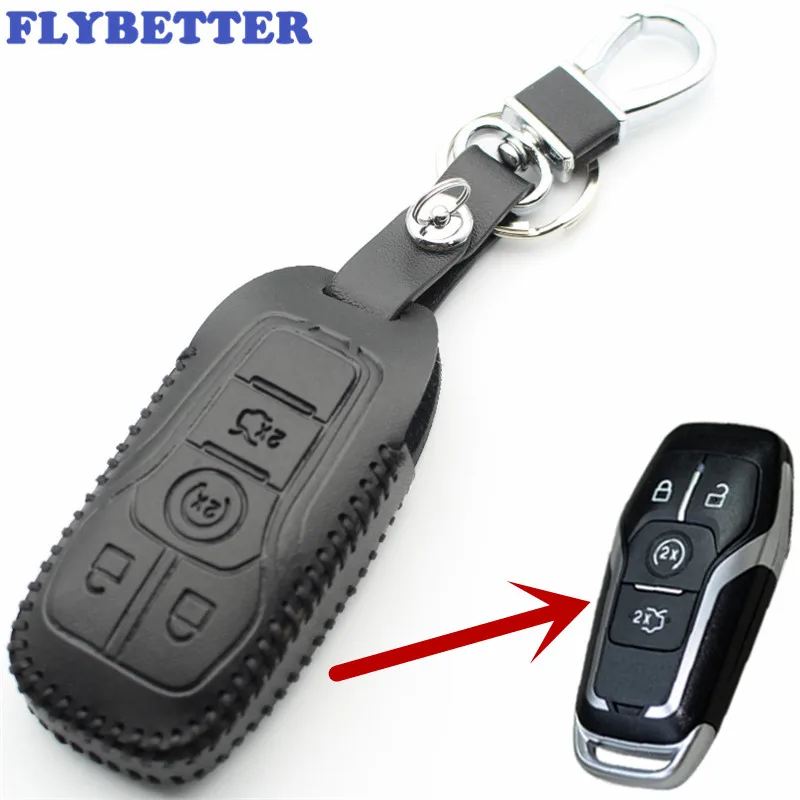 Чехол FLYBETTER из натуральной кожи с 4 кнопками для смарт ключей чехол Ford Explorer/Taurus/Mondeo