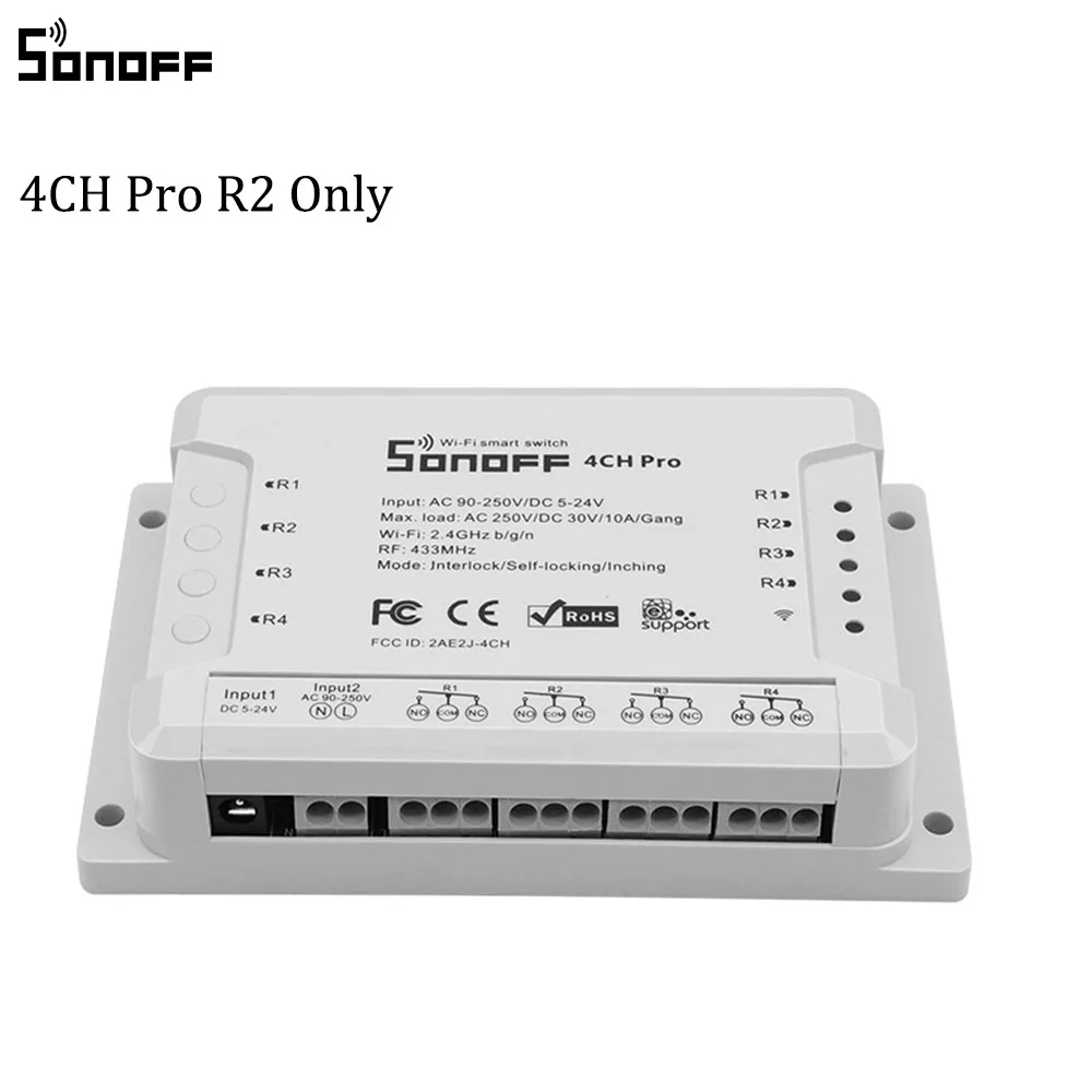 Sonoff 4CH Pro R2 10A/Комплект 4-канальный Wifi смарт-коммутатор 433 МГц РЧ-пульт Wifi освещение переключатель поддерживает 4 устройства работает с Alexa - Цвет: Sonoff 4CH Pro R2