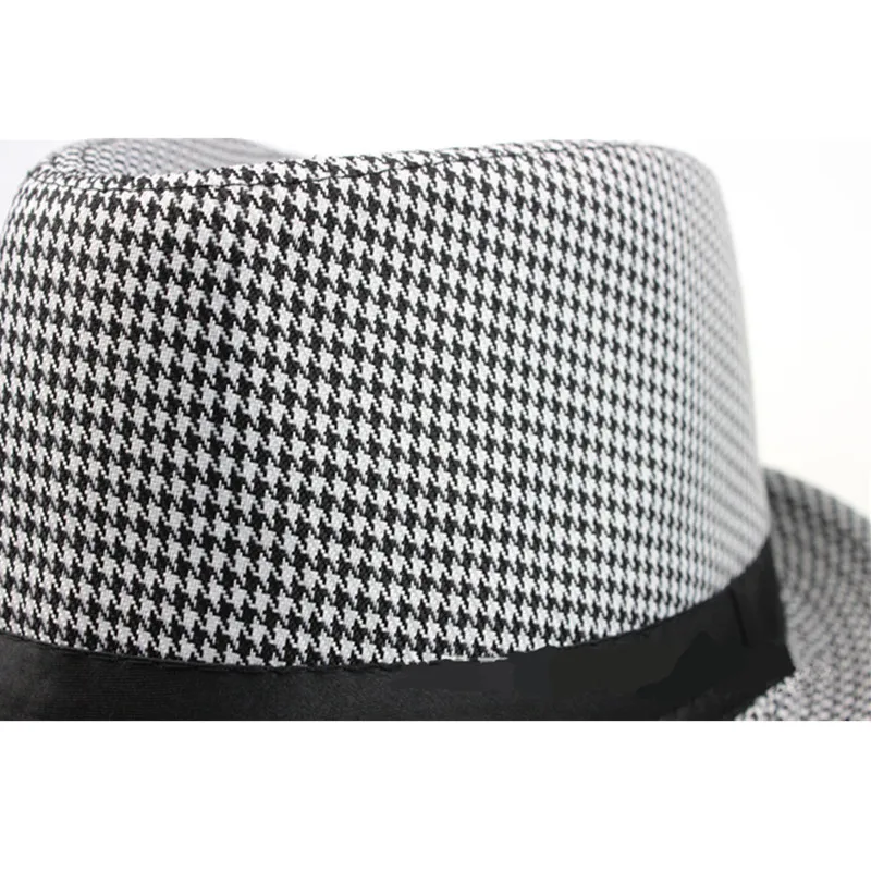 Модные унисекс Plaid Fedora Hat с группа Короткие Лук Брим шляпа джаз Шапки шик в английском Ретро Панама шапки для Для мужчин и Для женщин