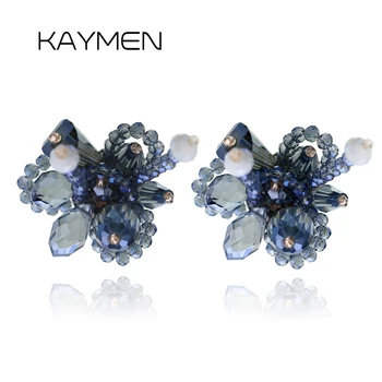 

New Fashion Flower Design Crystal Stud Earrings by Handmade for Women Wedding Party , Nice Luxury Strands Kniiting Earrings