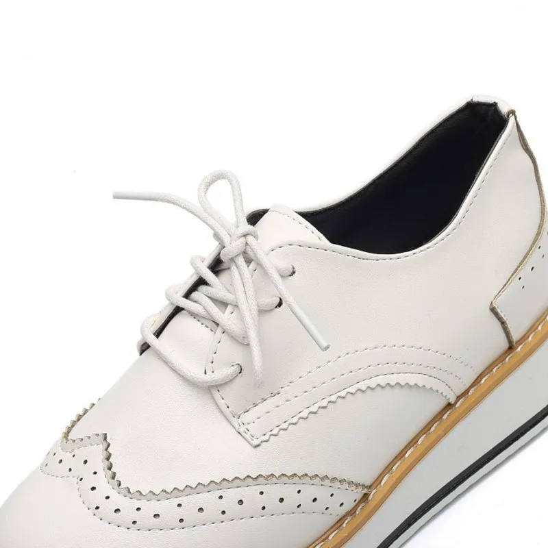 COOTELILI Women Flats Brogue Shoes Fashion Creepers Shoes Woman PU Leather Creepers 4cm heel Platform Women Shoes 35-39 (6)