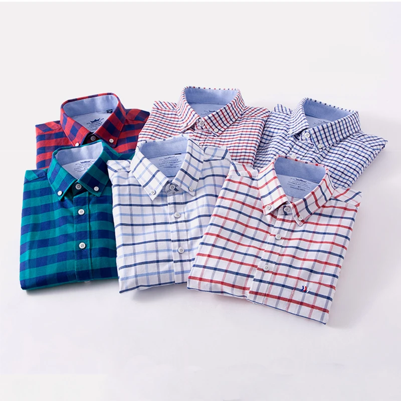 

Spring/Autumn Oxford 100% Cotton Easy-care Plaid Twill Casual Long Sleeve Dress Shirt Brand High Quality Easy-care Soft Fit