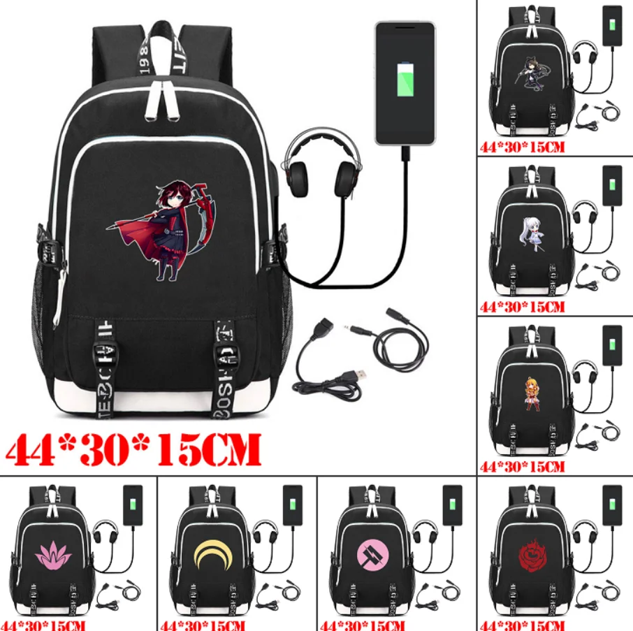 

Anime Rwby Ruby Rose Zip Canvas USB Charging Zip Backpack School Bag Teenager Shoulder Bag Packsack Laptop Travelling Bag