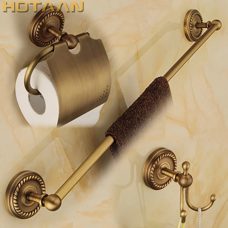Free shippingsolid brass Bathroom Accessories SetRobe hookPaper HolderTowel Barbathroom setsantique brass finish YT-12200