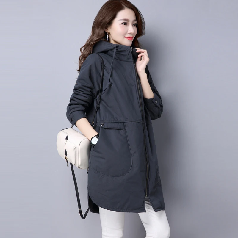 Black Hiver Coton Manches gray 2018 Parkas Solide Mode Femmes Zipper À Ll322 Section Longue Chaud Moyen Couleur Nouveau Longues Manteau Capuche 11wHr