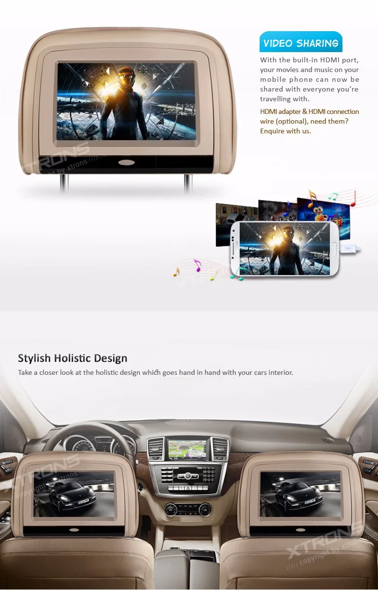 Top 2x9" Car Headrest DVD with HDMI Port Headrest Car Monitor with DVD IR& FM Transmitter Beige Color (Black & Grey Optional) 2