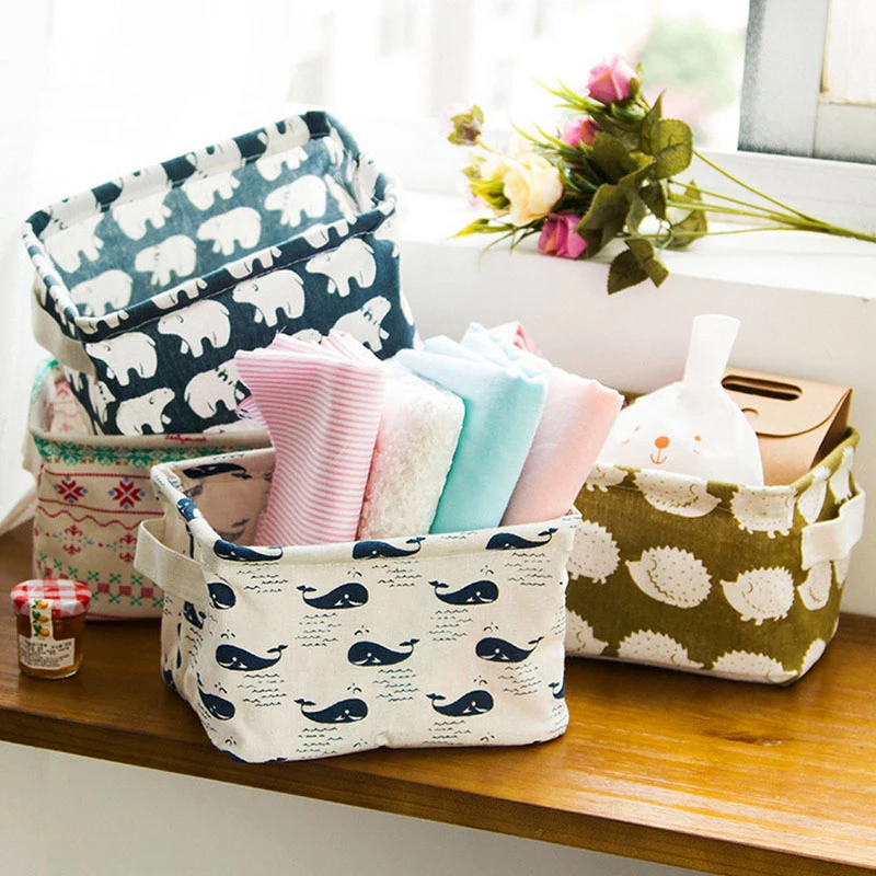  Cotton Linen Storage Basket Toys Box Container Organizer Sundries Storage Box Underwear Cosmetic St