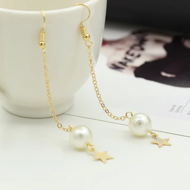 10 Pairs Lot Star Drop Earrings Gold Color Tel Long Earring Clip 10 Pairs Lot Star Drop Earrings Gold Color Tel Long Earring Clip Simulated Pearl