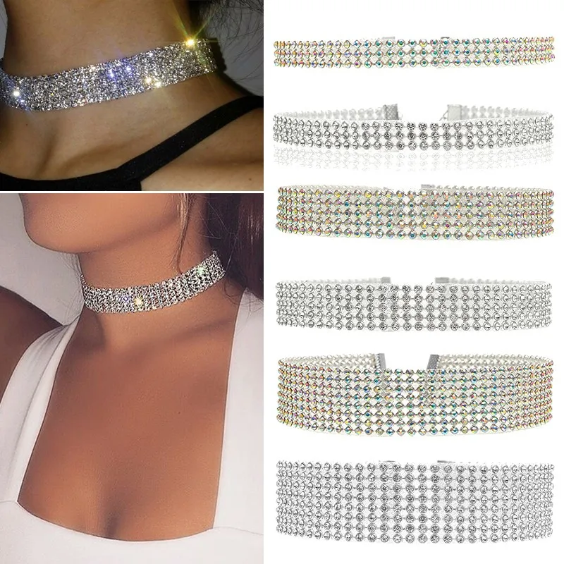 Colar Pedra Prateado Feminino Gargantilha Strass shocker aju em