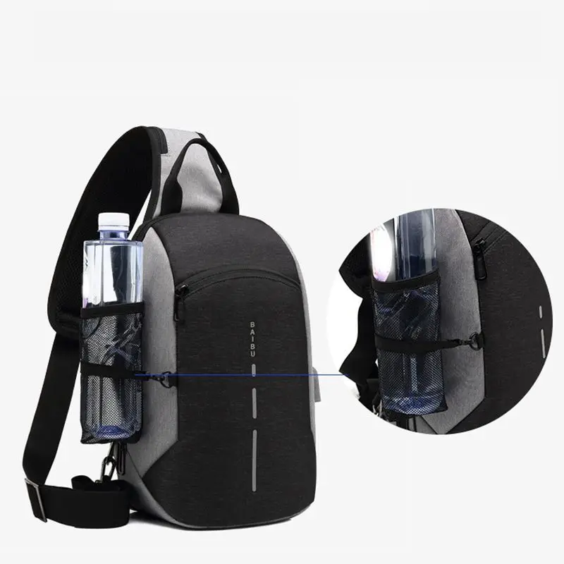 

New USB Charging Crossbody Bags Men Anti-theft Chest Pack Short Trip ipad Messengers Bag Waterproof Mobile Phone Shoulder Bag