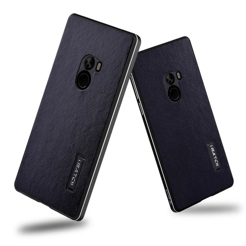 Кожаный чехол для телефона для Xiaomi Mi Mix 2 2s Роскошный Алюминиевый металлический бампер+ натуральная кожа задняя крышка чехол для телефона - Цвет: blue black