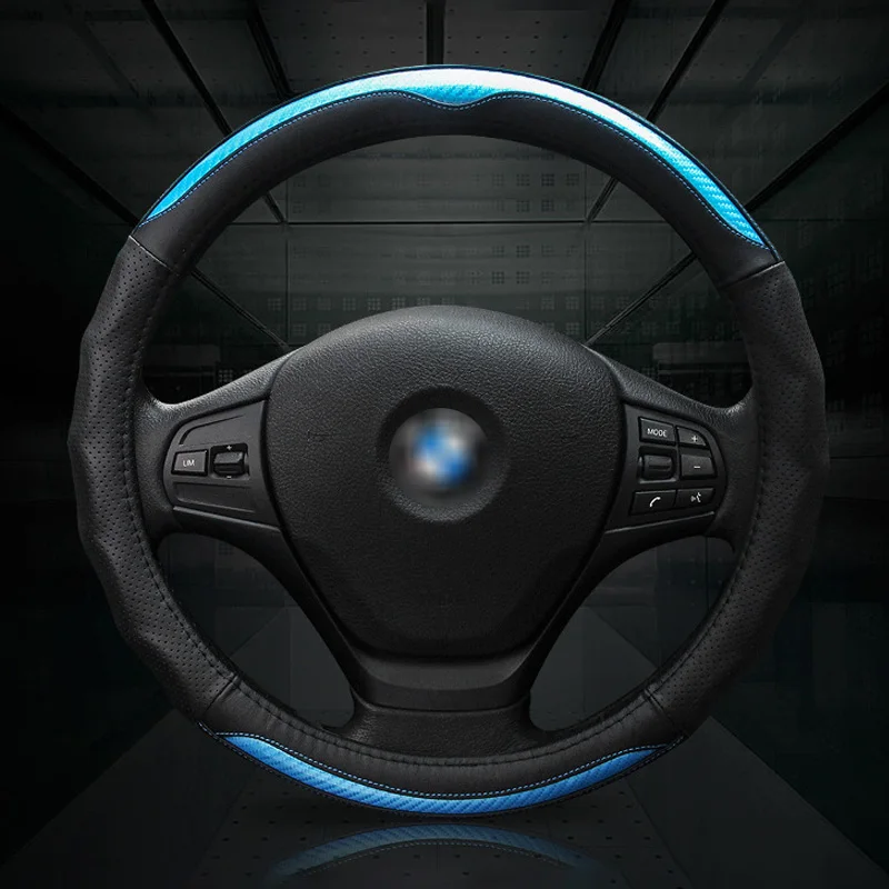 

Carbon Fiber Car Steering-Wheel Cover Top Layer Leather Steering Wheel Cover Breathable Comfortable Car ProtectSuitable for 38cm