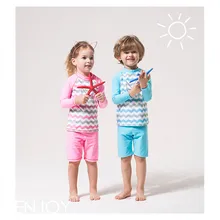 Funfeliz/детский купальный костюм с длинными рукавами для детей от 4 до 14 лет, купальный костюм из двух предметов для мальчиков розовый танкини для девочек