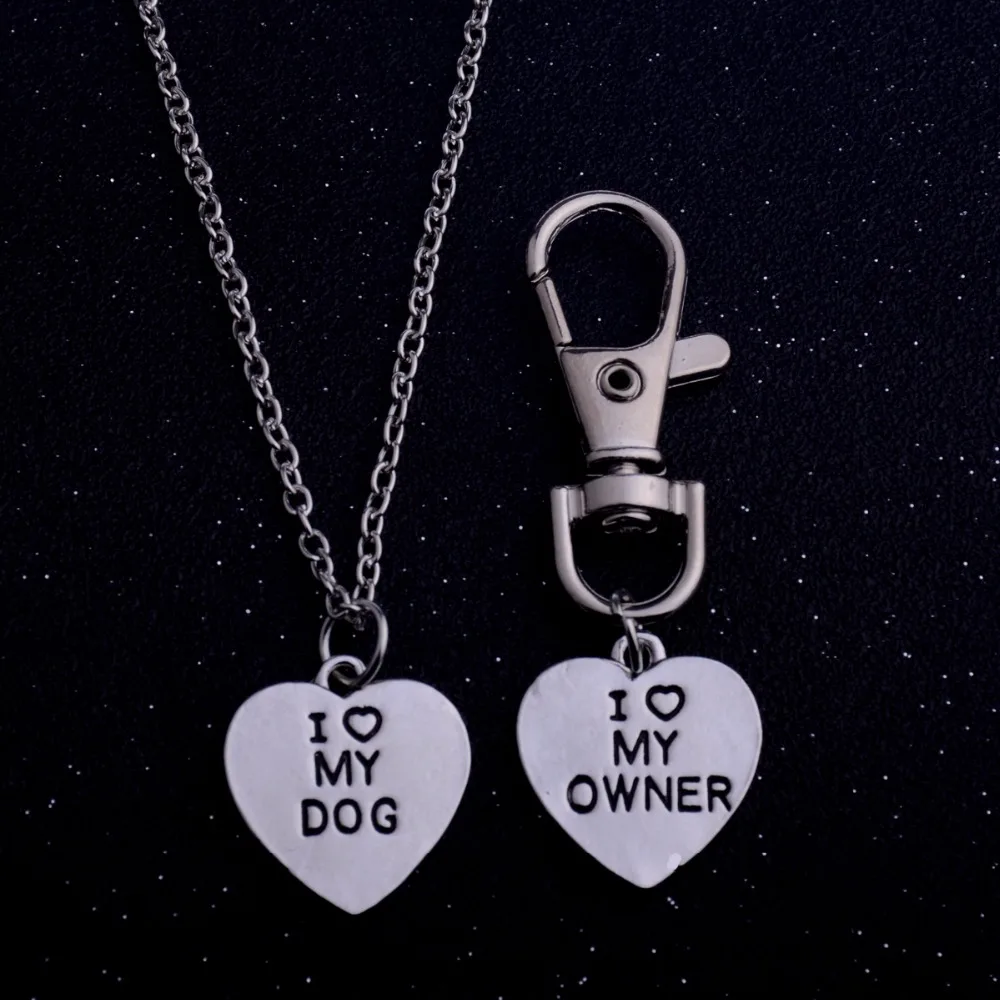 

1Set Fashion Jewelry Heart Pendant I Love My Owner Dog Necklace Keychain Best Friends Pet Dog Lover Animals Memorial Necklaces